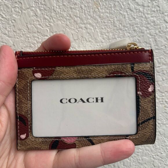 Coach Mini Skinny Id Case In Signature Canvas With Cherry Print - Picture 2 of 4